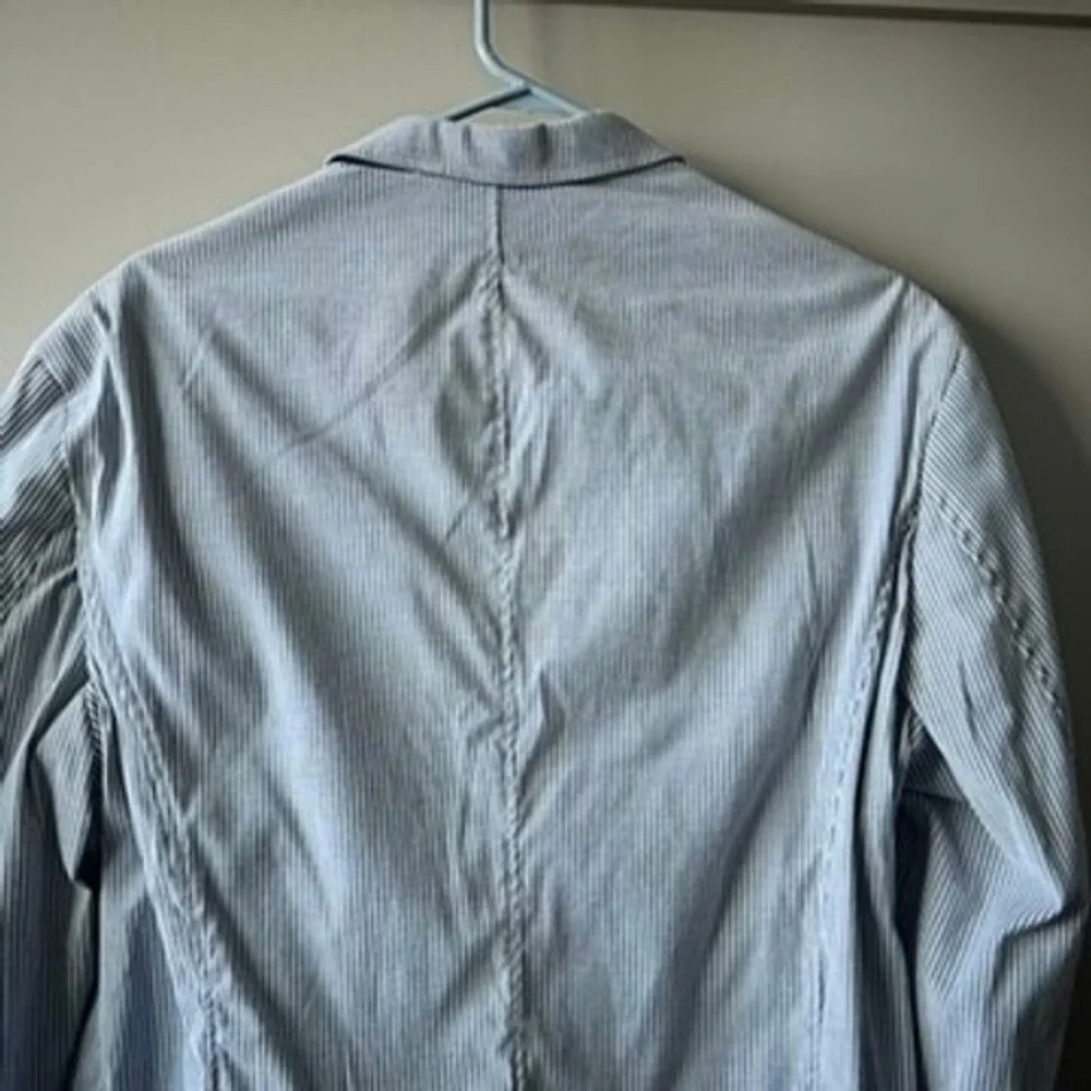 XM Collection Blazer Men Large Blue Pinstripe Seersucker Sport Coat Italy Preppy